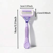 1pc Manual Shaving Razor, 4-Layer Stainless Steel Blades, Dry & Wet Use, Non-Slip Handle, Full Body Multi-Part Hair Removal Tool - Multicolor - View 5