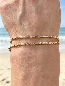 Men Bracelet - 18K Gold Rope / Snake Bracelet For Men - Minimalist Bracelet Chain - Steel Bracelets - Men Jewelry - Gold - View 7