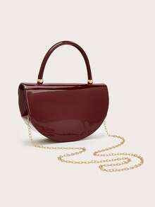 REMANLAND Elegant Women's Handbag With Chain Design, Mirror PU Leather, Perfect For Party Or Evening Occasions. An Ideal Birthday Gift For Girlfriend And A Great Choice For Parties Or Weddings. - Burgundy - View 6