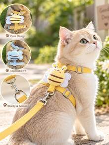 Pet Cat And Dog Collar And Leash Set - Small Cat And Dog Leash - Outdoor Walk Training Cat And Dog Leash - Adjustable Chest Strap Comfortable And Breathable - Lightweight Essential For Outdoor Travel - Comes With 1 D-Ring Accessory - Multicolor - View 1