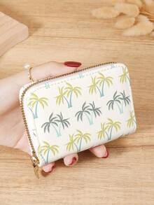Fashionable And Minimalist Tropical Printed Card Bag, With Multiple Zipper Slots And Credit Card Storage, Suitable For Outdoor Portable Use - Multicolor - View 9