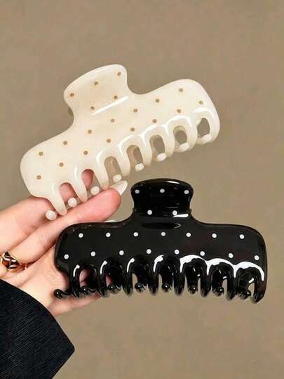 2pcs/1pc Polka Dot Women's Hair Clips, Large Non-Slip Strong Grip Hair Claw, French Design Acetate Hair Accessories, Suitable For Thick And Fine Hair