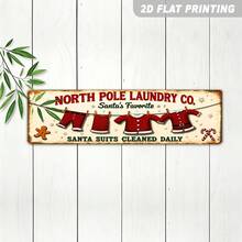 1pc 2D Flat Metal Sign, Santa's Favorite Laundry Company Christmas Decor, Winter Holiday Wall Hanging, Christmas Tree Farmhouse Rustic Style Decorative Sign And Plaque, 3.94x15.75 Inches (Random Style) - A - View 5