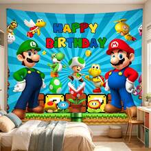 SUPER MARIO BROS. قطعة واحدة من قماش الخلفية بموضوع كرتوني، ديكور أجواء الحفلة والزينة، قماش معلق، هدية ديكور مفضلة للمتحمسين، هدية عيد ميلاد مثالية، مفاجأة صغيرة - متعدد الألوان - مشاهدة 3