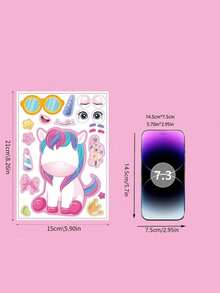 12/24/36pcs Make A Face Stickers For Kids, 6 Different Unicorn Designs Stickers For Kids Birthday Party Favors - Multicolor - View 4