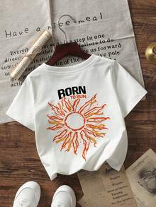 Infant Street Style T-Shirt, "Dormant In The Sun" Sun Print Short Sleeve Top, Soft, Suitable For Daily Play And Outdoor Activities - White - View 4