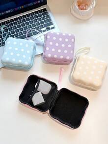 1Pc Polka‑Dot Handheld Zipper Large Storage Bag, Storage Organizer For Office Desk Accessories, Travel Essentials Travel Pouch, Multi‑Purpose Carry Case For Phone Accessories, Headphones Accessory, Power Bank Data Cable Cosmetic Sanitary Napkin Small Stuff - Multicolor - View 3