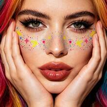 6 Sheets Glow In The Dark Star Lightning Freckle Face Stickers UV Blacklight Fluorescent Temporary Tattoo Rave Festival Halloween Face Makeup Decals - Multicolor - View 5