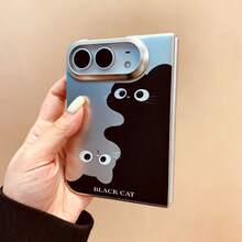 Cute Black Cat Pattern Electroplated Silver Phone Case With Kitten Heart Star Beads Chain Compatible With IPhone Duo Fold Ultra 18 Fold Case Anti-Drop Cover - Silver - View 5
