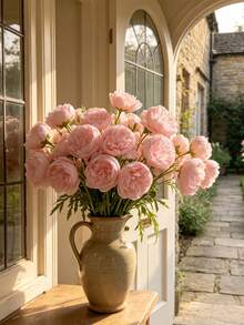 1/2 Bouquet Of Silk Peony Flowers, Pink Artificial Roses, 21 Pieces Of Artificial Peony Flowers, Suitable For Home Decor, Wedding, Tabletop, Bridal Party, Valentine's Day, Birthday Gift, Graduation - Pink - View 11