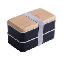Meoky Japanese Style 2 Layer Food Container, Stackable Lunch Box, Divided Bento Box For Adults & Kids, Rectangular Food Storage Box With Utensil Set, For Outdoor, Office & School - Black-1400ml - View 6
