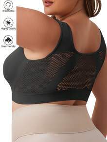 Plus Size 3pcs/Pack Seamless Sports Bra, Fall Winter Quick-Drying Active Top, Yoga Fitness Cycling & Daily Lounge Underwear - Black - View 3