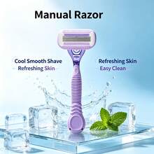 1pc Manual Shaving Razor, 4-Layer Stainless Steel Blades, Dry & Wet Use, Non-Slip Handle, Full Body Multi-Part Hair Removal Tool - Multicolor - View 1