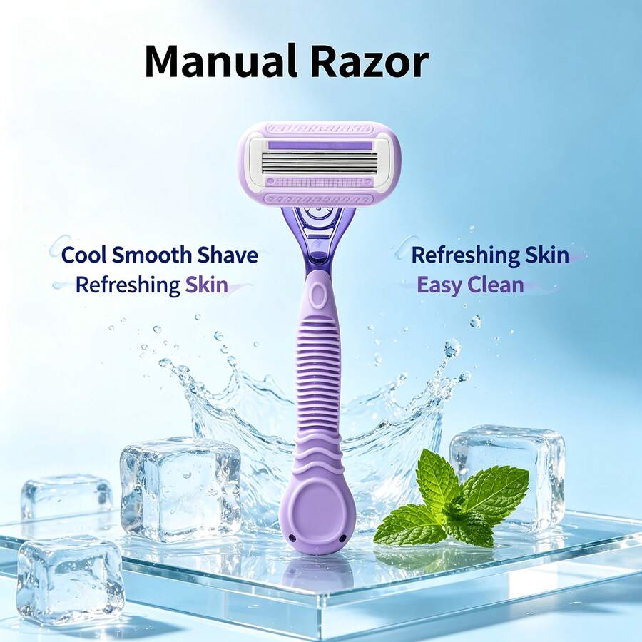1pc Manual Shaving Razor, 4-Layer Stainless Steel Blades, Dry & Wet Use, Non-Slip Handle, Full Body Multi-Part Hair Removal Tool - Multicolor - View 1