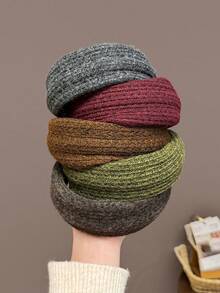 1pc Vintage Solid Color Knitted Wide Headband, Elegant High Crown Wide Headband, Versatile Fashion Hair Accessory For Women - Multicolor - View 7