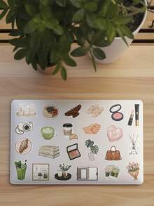 50pcs Clean Girl Stickers Minimalist Style Decorative Transparent Stickers For Laptop Suitcase Scrapbook Diy Decor - A - View 3