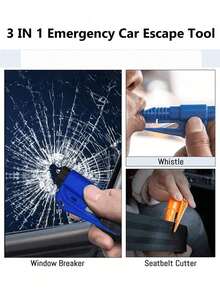 3 Packs 3-In-1 Car Emergency Safety Hammer (Includes Seatbelt Cutter And Window Breaker) – Portable Vehicle Escape/Rescue Tool / Mini Safety Hammer; Unisex Multifunctional Emergency Gear. - Multiple Styles - View 6