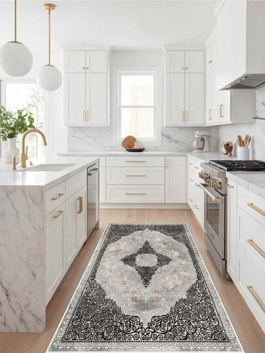 Digitally Printed Non-Slip Washable And Area Rug Suitable For Living Room, Bedroom, Outdoor, Kitchen Carpet, Modern Design | Modern, Scandinavian, Bohemian And Classic Styles | 100% Polyester - Light Grey - View 1