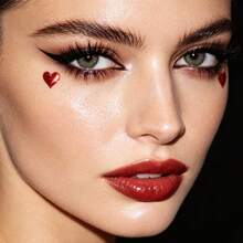 1pc Glitter Red Heart Face Stickers, Self Adhesive Small Heart Eye Makeup Stickers, Valentine Day Rave Festival Party Temporary Face Gem Stickers For Women Makeup Decor - Red - View 5