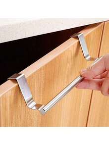 1pc Kitchen Sink Towel Rack Cabinet Door Hook, No-Drill Kitchen Cabinet Door Hanging Rack, Drawer Towel Rack, Available In Black/Silver/White - Silver - View 8
