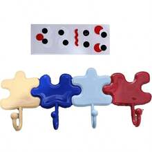 4pcs Puzzle Adhesive Wall Hooks, Cute Random Color Utility Hangers, Creative Decorative Hooks For Clothes Towels Hats, Home Organization Wall Decor - Multicolor - View 2