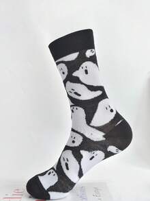 1/6 Pairs Men's Halloween Mid-Calf Socks, Personalized Ghost Design, Multi-Pack Plus Size Mid-Calf Socks - Multicolor - View 9