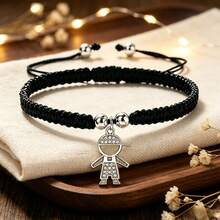 1Pc Rhinestone Little Boy Pendant Bracelet Adjustable Braided String Knot Bangles For Men Boys Cute Friendship Family Jewelry Gift - Boys - View 3