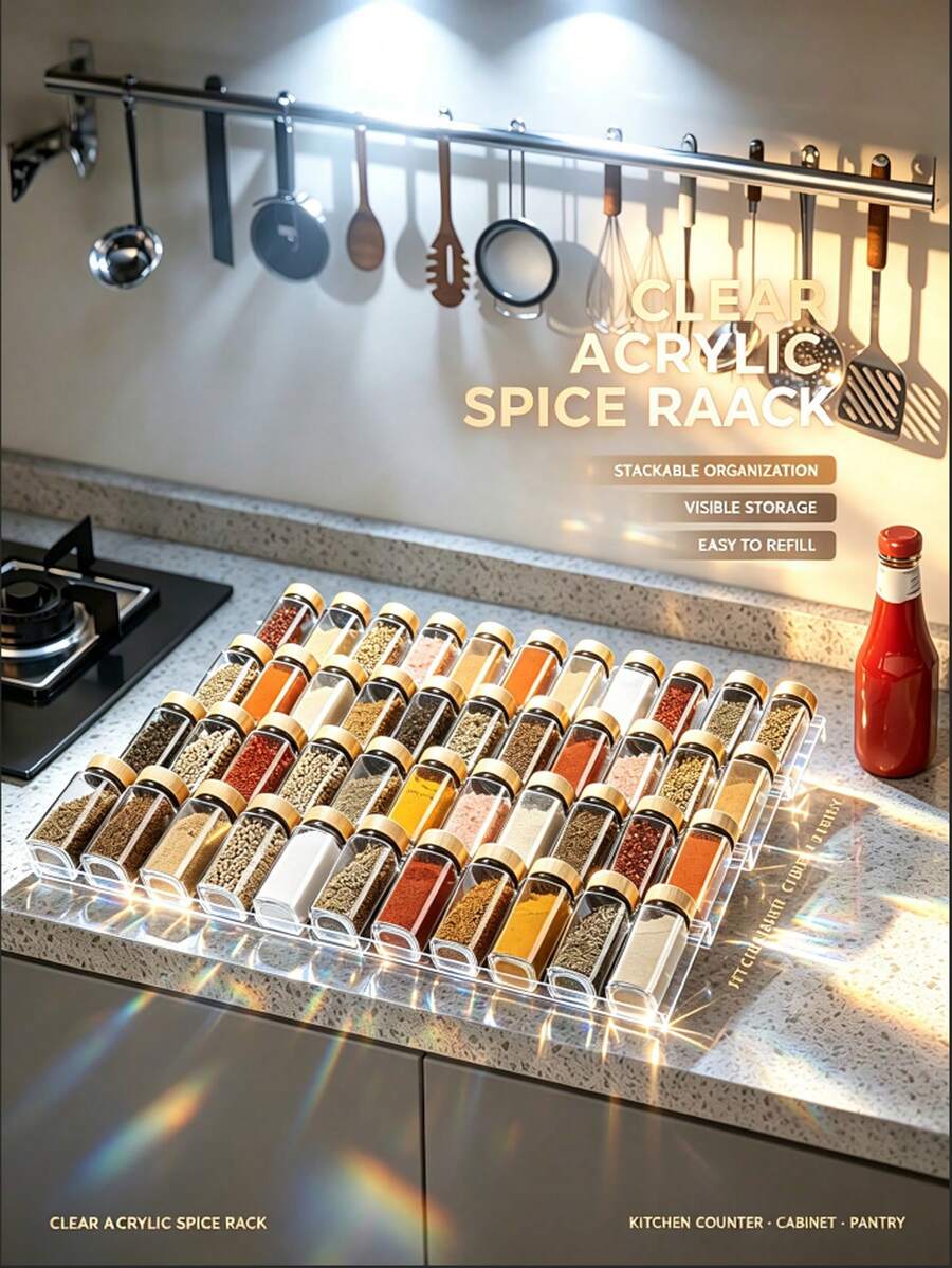 1/2/4/6pcs Expandable Transparent Acrylic Spice Drawer Organizer, Adjustable Length Spice Storage Tray For Kitchen Drawer, Cabinet, Pantry, Fits Different Drawer Sizes, Organizes Spice Bottles, Seasoning Jars And Various Condiments, High Transparency Acrylic Material, Durable And Easy To See Contents, Convenient Access, Helps Organize Kitchen Storage Space, Suitable For Home Kitchen Storage, Multiple Quantity Options Available - One Size - View 1