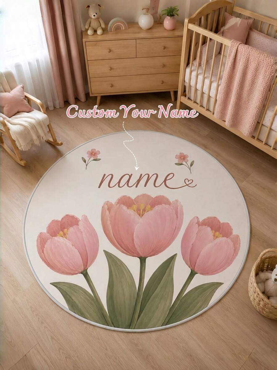 Custom Round Rug (1pc) - Add Personalized Text. This Comfortable Modern Home Decor Item Is Suitable For Living Room, Bedroom Or Office. As A Stylish Customized Rug Gift, It's Perfect For Couples, Families Or Pet Lovers. Creative And Ideal For Birthdays, Christmas, Halloween And Various Special Occasions. - Multicolor - View 1