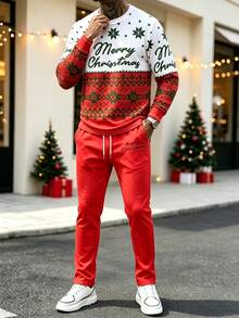 Men's Christmas Print Long Sleeve T-Shirt And Pants Set - متعدد الألوان - مشاهدة 2