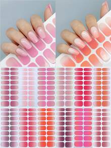 12pcs Gradient Nail Sticker Set, Dopamine Self-Adhesive Nail Wraps, Creative Easy Manicure Stickers, Pink/Morandi/Red/Smoky Blue/Purple/Orange/Yellow/Brown Multicolor Set, Lazy Full-Coverage Nail Art For Women Girls Party Daily Fall - Multicolor - View 2