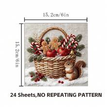 24 Sheets 6x6 Inch Embroidery Style Christmas Scrapbooking Paper, Non-Repeating Warm Felt Cardstock, Vintage Gingerbread Man And Reindeer Craft Paper, Suitable For DIY Junk Journal, Precision Cutting And Holiday Greeting Cards - Square - View 4