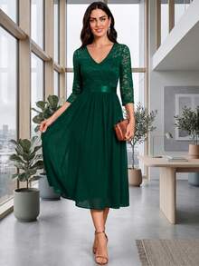 Women Midi Dresses - Dark Green - View 8