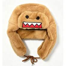 Autumn/Winter Outdoor Novel Cartoon Design Embroidered Ear-Protective Double-Layer Thickened Warm Coral Fleece Ushanka Hat - Camel - View 3