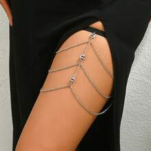 1pc Heavy Metal Thigh Chain, European And American Hot-Selling Style, Shiny Leg Decoration Chain For Evening Party And Stage - Silver - View 6