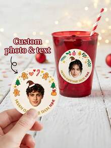 8/20/40pcs Customized Face Elf Christmas Stickers, Personalized Photo & Name Gift Labels, Merry Christmas Gift Stickers, Suitable For Bags, Envelopes, Boxes, Greeting Cards, Holiday Gift Packaging Stickers, Christmas Gifts - Multicolor - View 2
