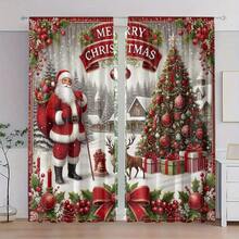 2 Buah, Bahan Poliester, Motif Kado Santa Claus Tercetak, Tirai Penyaring Cahaya, Cocok Untuk Kamar Tidur, Ruang Tamu, Kantor dan Dekorasi Rumah, Desain Kantong Batang, Cocok Untuk Digantung pada Batang Tirai - G - View 2