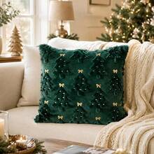 Sarung Bantal Pohon Natal, Sarung Bantal Mewah untuk Sofa - Pohon pinus putih dengan pita merah di puncaknya - View 10
