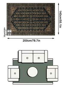 1PC Black & Gold Vintage Geometric Totem Area Rug, Faux Cashmere Material Rectangular Bohemian Distressed Pattern, Machine Washable Suitable For Living Room Bedroom Daily Home Decor, Aesthetic Home Decoration - Multicolor - View 13