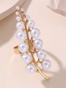1pc Fashion Exaggerated Metal Women's Ring, Summer Ocean Vacation Style, Faux Pearl Opalesca Ring Jewelry - Multicolor - View 11