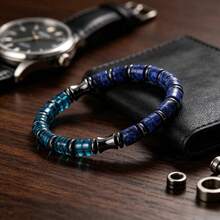 Natural Stone Lapis Lazuli Blue Crystal Black Tourmaline Beaded Bracelet, Enhances Insight And Rational Decision-Making, Elastic Bracelet, Vintage Daily Versatile Men's Jewelry Gift - Multicolor - View 4