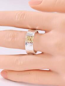 YOYO Two-Tone Hammered Texture Ring, Women's Textured Wide Band Ring, Fashion Jewelry - Two-color - View 4