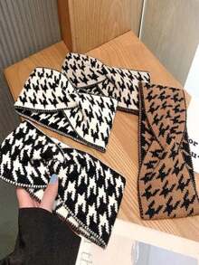 3pcs Random Color Mixed Autumn/Winter Women's Headband Hair Accessory Houndstooth Knitted Woolen Hair Tie Wide Edge Headwrap, Daily Outdoor Wear - Multicolor - View 8