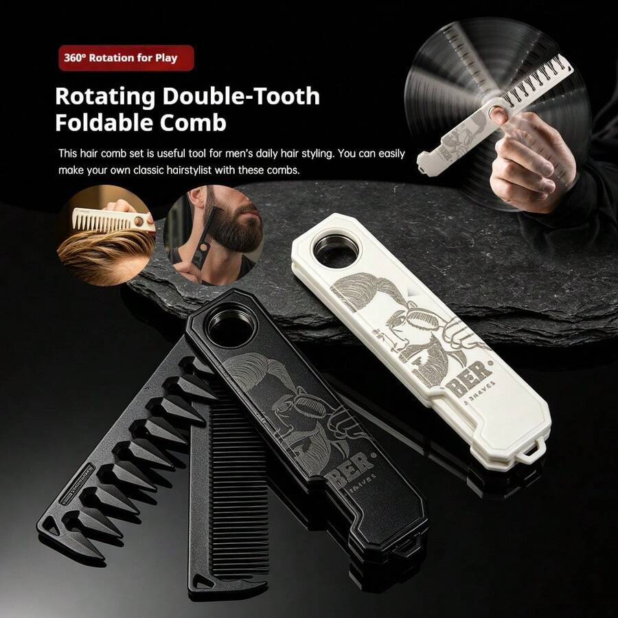Portable Folding Hair Comb With Wide And Fine Teeth, Compact Pocket Grooming Comb For Men, Beard And Hair Styling, Travel Size, Black Or White - Multicolor - View 1