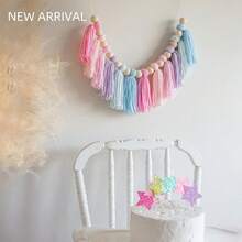 1pc Macaron Color Yarn Tassel Garland, 1st Birthday High Chair Banner, Macaron Theme Birthday Decoration, Cake Smash Photo Prop, Background Photo Prop - Multi-color - View 11