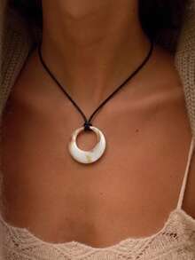 1pc Water Drop Geometric Shaped Multi-Color Resin Pendant Leather Cord Necklace, Suitable For Women's Daily Wear - Multicolor - View 20