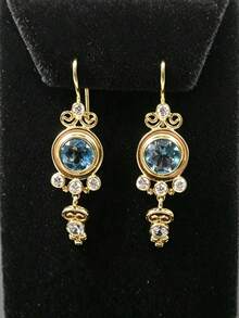 Vintage Gold Color Scroll Filigree Dangle Earrings For Women Blue Crystal Statement Drop Ear Hook Retro Rhinestone Earrings Wedding Party Jewelry Gift - Earrings - View 1