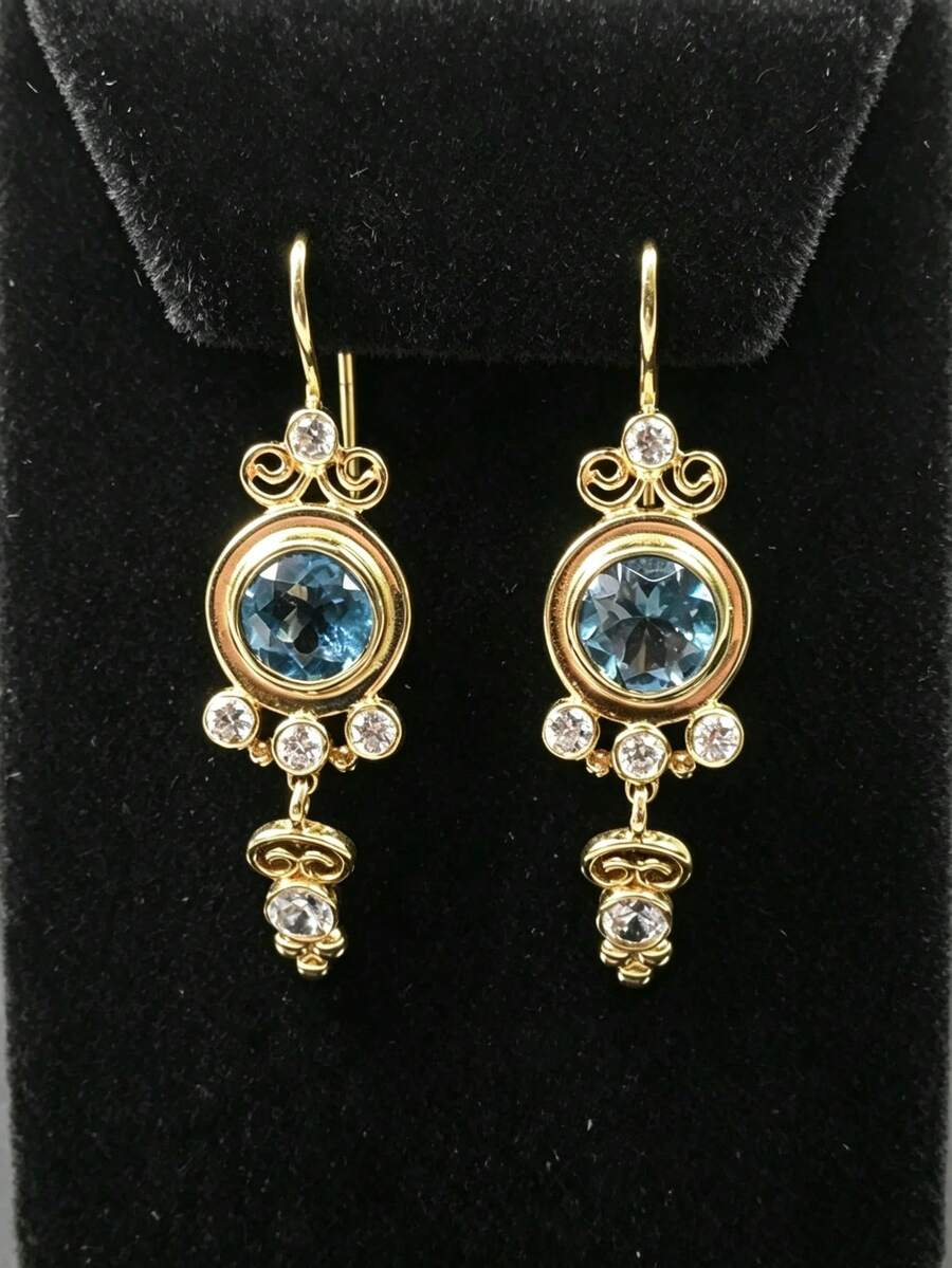 Vintage Gold Color Scroll Filigree Dangle Earrings For Women Blue Crystal Statement Drop Ear Hook Retro Rhinestone Earrings Wedding Party Jewelry Gift - Earrings - View 1