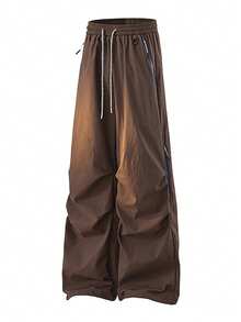 NBCT Women's Outdoor Mountain Style Functional Cargo Pants, 3D Pleated Design, Contrast Drawstring Side Zipper Pockets Casual Long Pants - Coffee - View 2