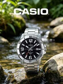 Casio Men's Sports Analog Watch Black Luminous Dial Stainless Steel Band 5ATM MTP-VD01D - Black - View 2